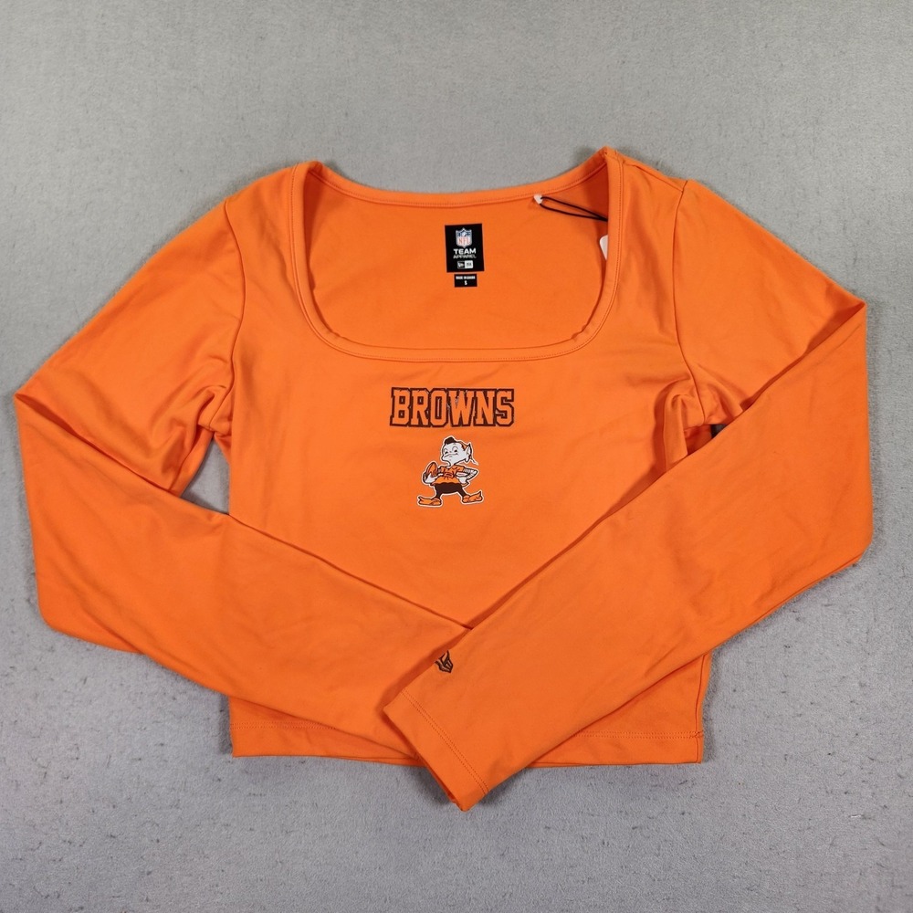 New Era Women's S Orange Long Sleeve Crop Top Cleveland Browns NFL Football NWT - Picture 1 of 10